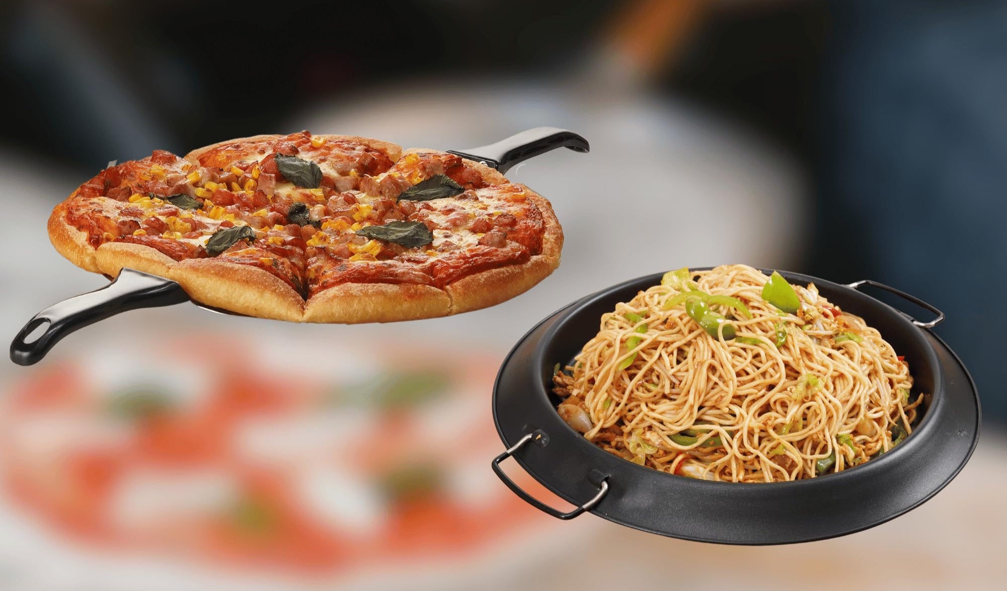 Sommertal PizzaProfi Pizzaofen elektrisch – Pizza Ofen mit 32cm Steinplatte, schnelle 3-Minuten Pizza, bis 400°C – 5-teiliges Set mit Pfanneneinsatz, 2x Pizzaschieber, Schneider, Pizzastein